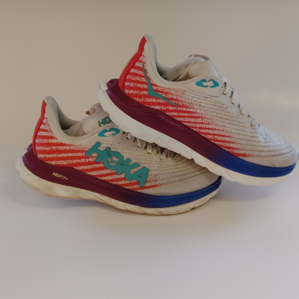 Hoka Mach 5 Shoes in White, Orange, and Purple - Picture 4 of 11